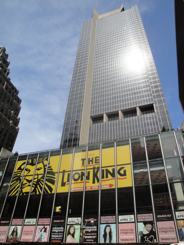 One Astor Plaza (1515 Broadway) is the headquarters of Viacom. It replaced the Astor Hotel in 1972, when Times Square redevelopment plans allowed oversized office towers if they included new theatres.