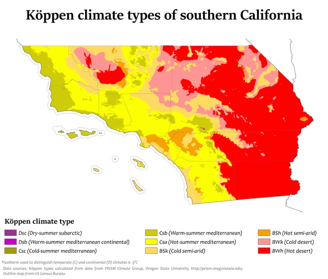Köppen climate types of southern California