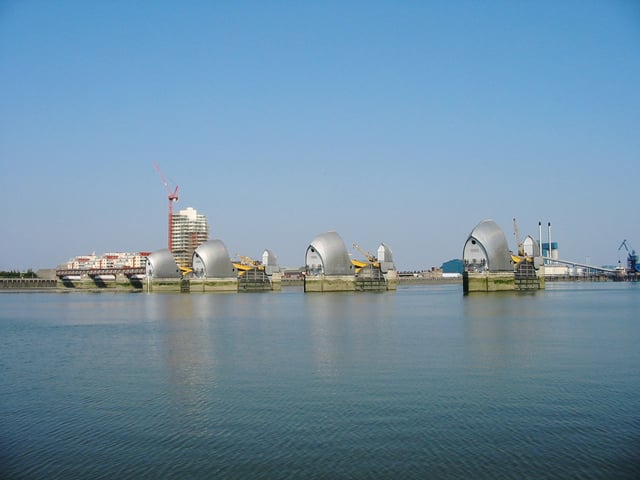 The Thames Barrier provides protection against floods