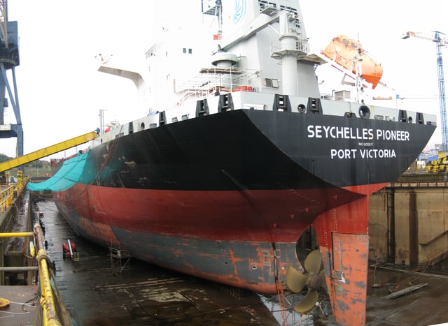 A chemical tanker being repaired in the A&P Tyne dry dock