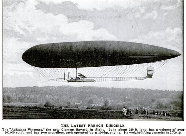 Clément-Bayard Airship No 1, The "Adjudant Vincenot", c. 1910. Caption from Popular Mechanics magazine, 1910.