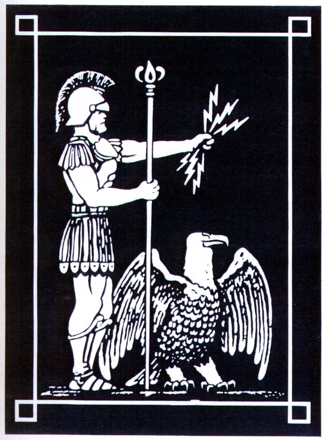 The office adopted this emblem, showing Zeus as a Roman soldier protecting the US eagle.