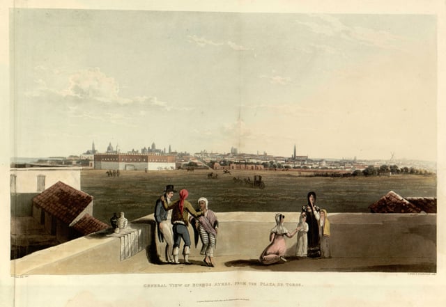 Emeric Essex Vidal, General view of Buenos Ayres from the Plaza de Toros, 1820. In this area now lies the Plaza San Martín.