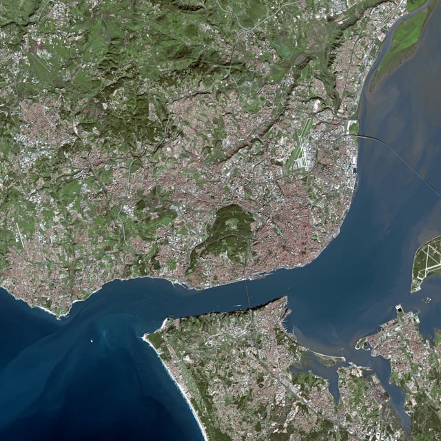 View of the Lisbon metropolitan area, with the Portuguese Riviera and the Tagus River.