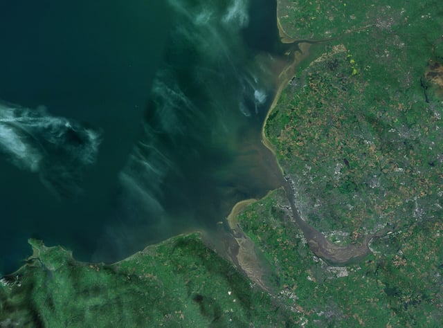 Satellite imagery showing Liverpool Bay, Liverpool and the wider Merseyside area