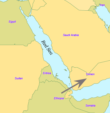 The Bab-el-Mandeb crossing in the Red Sea: now some 12 miles (20 km) wide, in prehistory narrower.