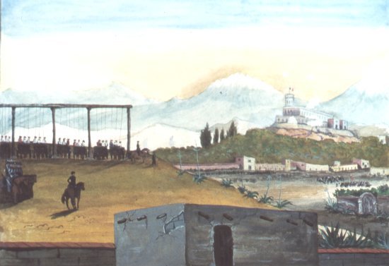 The mass hanging of Irish Catholic soldiers who joined the Mexican side, forming the Saint Patrick's Battalion