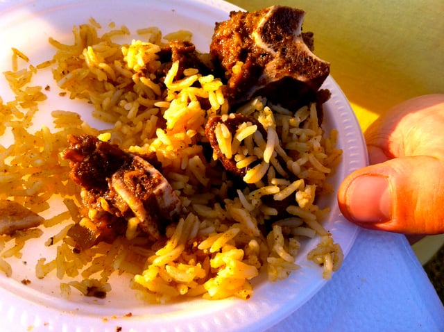 A Somali camel meat and rice dish