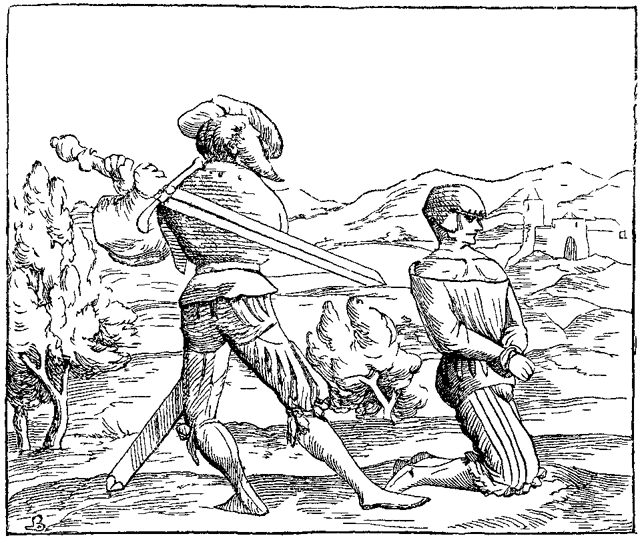 Beheading — facsimile of a miniature on wood in the Cosmographia of Sebastian Münster (1488–1552), Basel, Switzerland, 1552