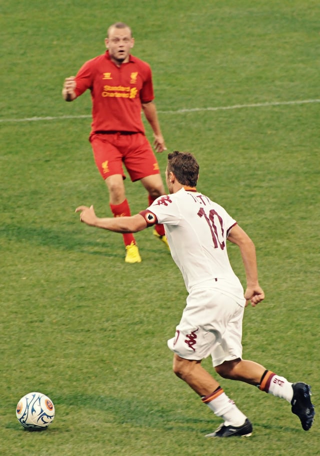 Totti in action during a 2012 friendly match against Liverpool in Boston, Massachusetts
