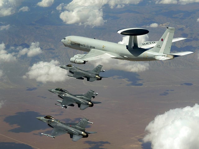 NATO E-3A flying with USAF F-16s in a NATO exercise