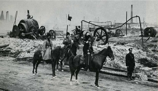 Cossack patrol near Baku oil fields, 1905