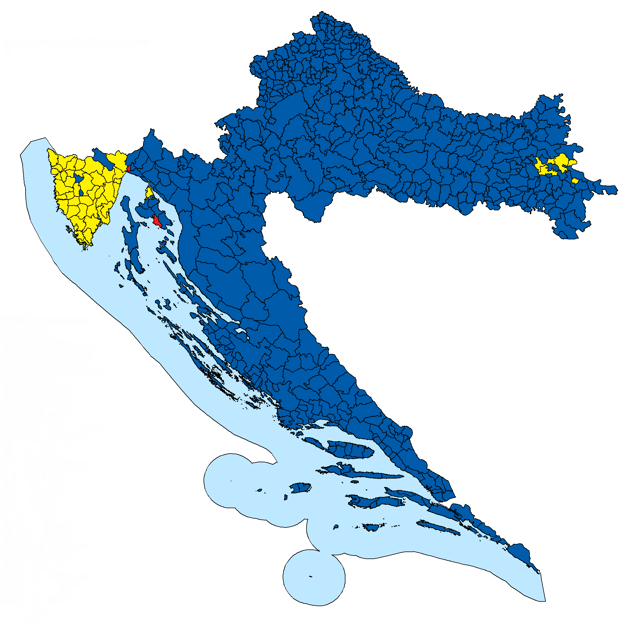 Municipal results of the 1997 presidential election. Tuđman won the municipalities in blue.
