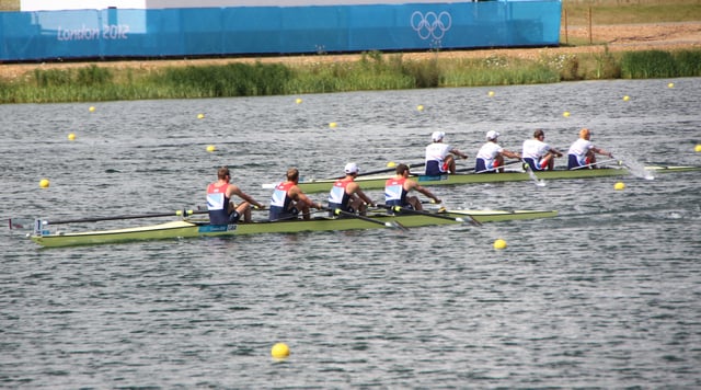 A side by side race at the 2012 Olympic Games – Men's lightweight coxless four