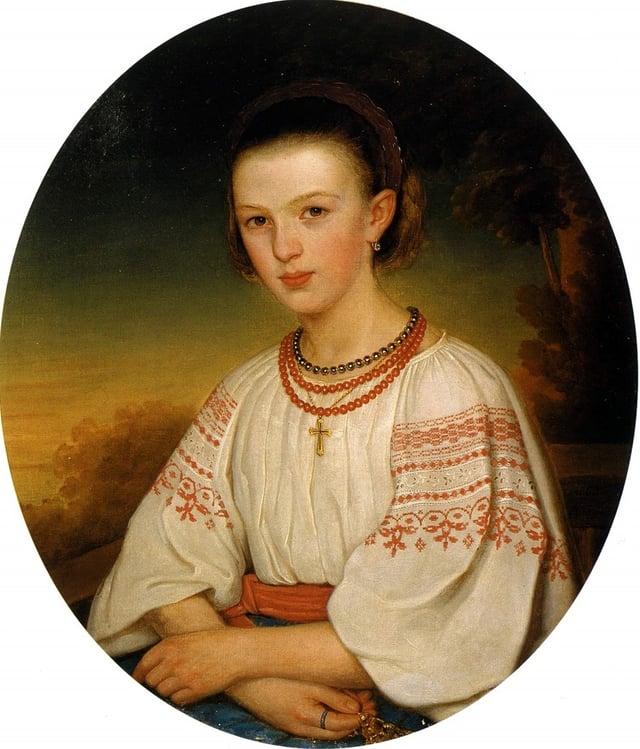 Portrait of Ukrainian woman in national dress, 1860.