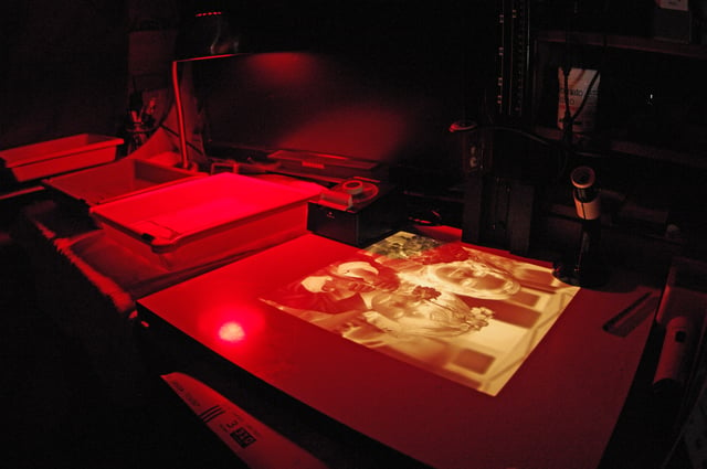 A photographic darkroom with safelight