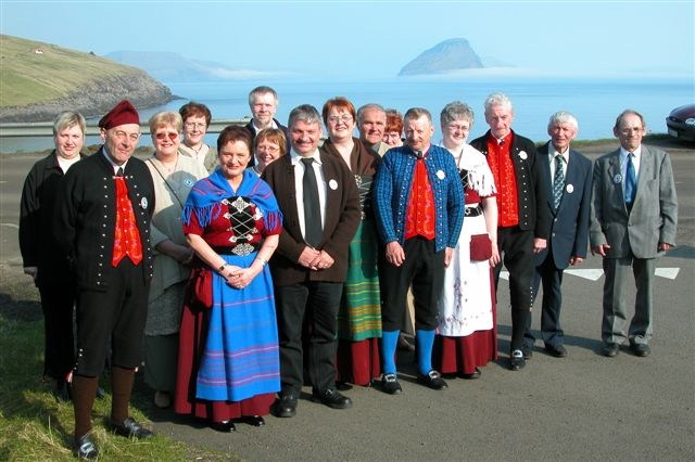 Faroese folk dancers, some of them in national costume