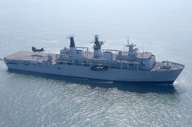 HMS Albion, an Albion-class landing platform dock on exercise with the Netherlands Marine Corps in 2008