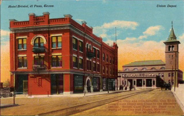 Hotel Bristol and the Union Depot at El Paso, Texas (postcard, circa 1912)