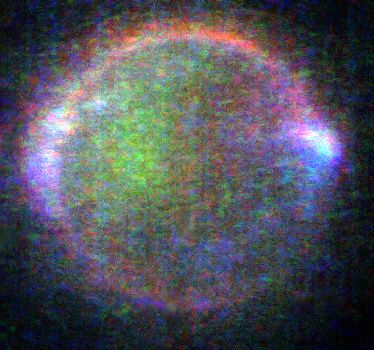 The blue auroral glows of Io's upper atmosphere are caused by volcanic sulfur dioxide.