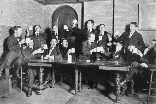 1907 Pub Scene, students singing