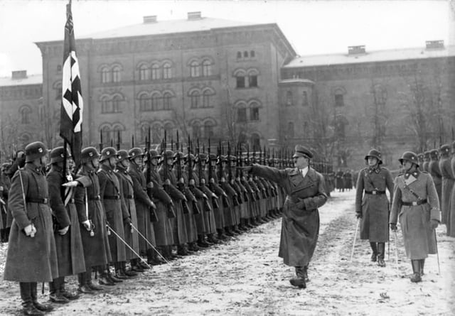 Adolf Hitler inspecting his 1st SS Panzer Division Leibstandarte, which originally started as Hitler's personal bodyguard regiment in 1923 and grew into a military division in 1935