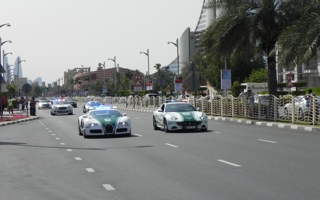 Dubai Police super-car motorcade at Jumeirah Road