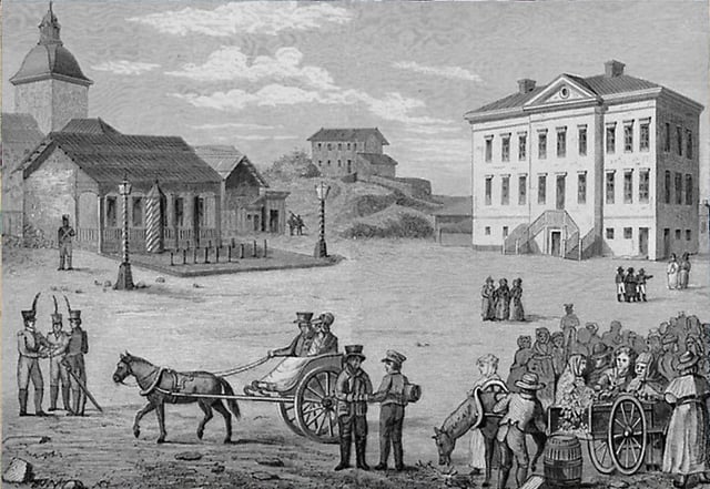 Central Helsinki in 1820 before rebuilding. Illustration by Carl Ludvig Engel.
