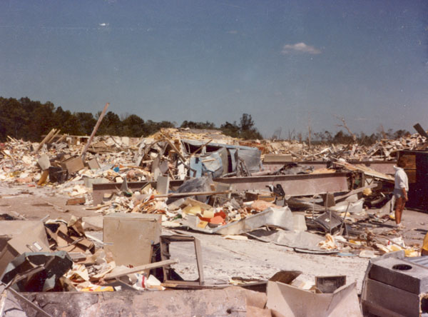 Remains of the Niles Park Plaza shopping center, which was leveled at F5 intensity.