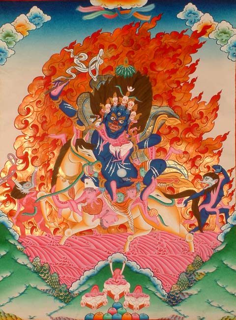 Palden Lhamo, the female guardian spirit of the sacred lake, Lhamo La-tso, who promised Gendun Drup the 1st Dalai Lama in one of his visions that "she would protect the 'reincarnation' lineage of the Dalai Lamas"
