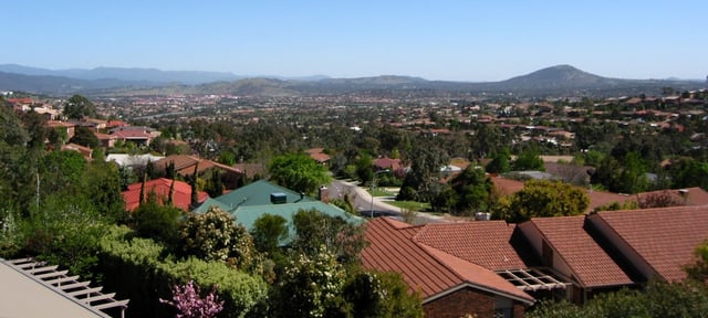 View from Tuggeranong Hill, looking down into Tuggeranong Valley