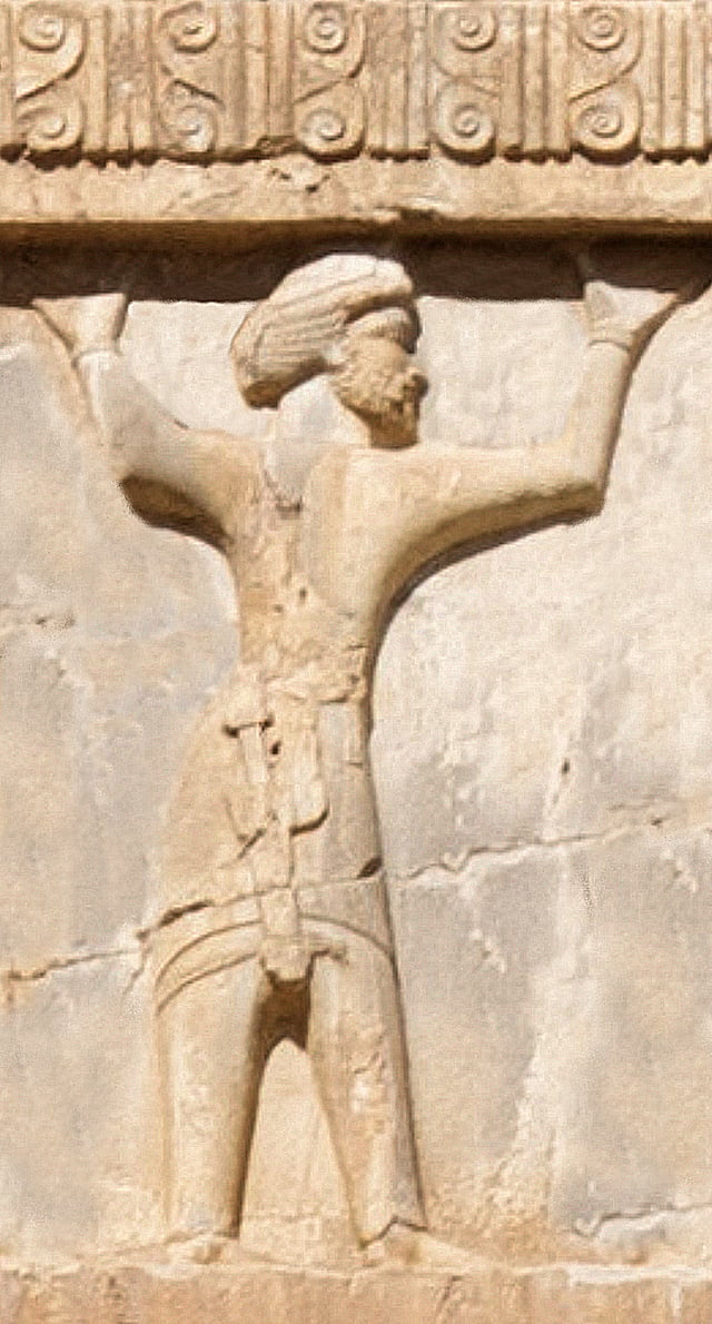 Armenian soldier of the Achaemenid army, circa 470 BC. Xerxes I tomb relief.