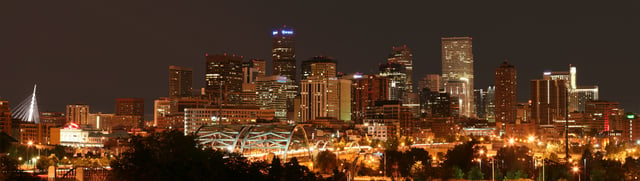 Panorama of downtown Denver, circa 2006, looking east along Speer Blvd.