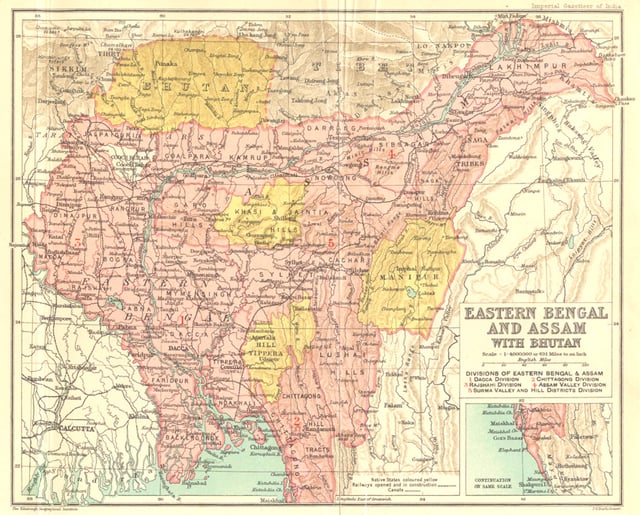 Map of Eastern Bengal and Assam during 1907–1909