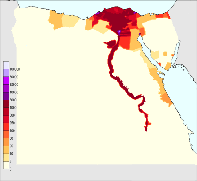 Egypt's population density (people per km2).
