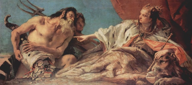 Giovan Battista Tiepolo's Neptune offers the wealth of the sea to Venice, 1748–50, an allegory of the power of the Republic of Venice, as the wealth and power of the Serenissima was based on the control of the sea
