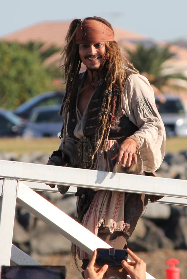 Depp in costume as Captain Jack Sparrow