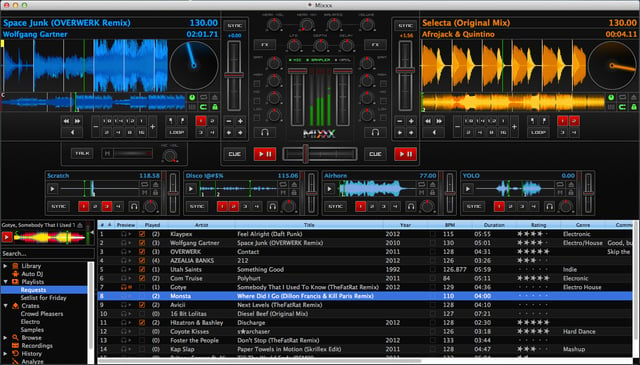 A screenshot of Mixxx DJ software running on Mac OS X