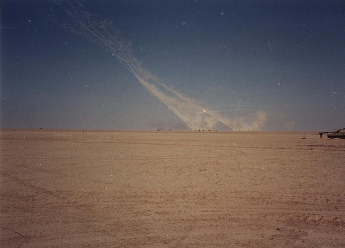 M270 Multiple Launch Rocket Systems attack Iraqi positions, February 1991