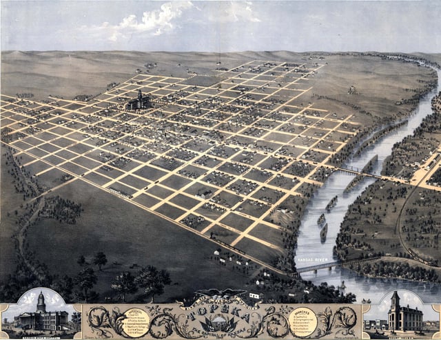 1869 bird's eye illustration of Topeka