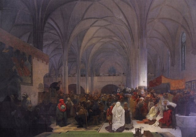 Jan Hus Preaching at Bethlehem Chapel in Prague by Alfons Mucha (1916)
