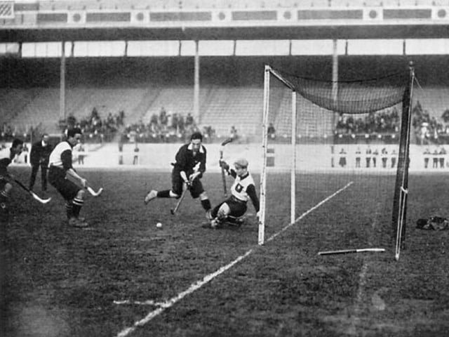 A game of hockey being played between Germany and Scotland at the 1908 London Olympics