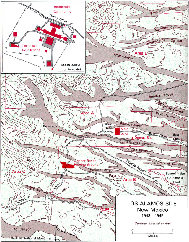 Map of Los Alamos site, New Mexico, 1943–45