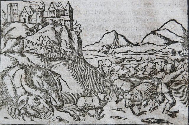 Illustration of the Wawel Dragon from Sebastian Münster's Cosmographie Universalis