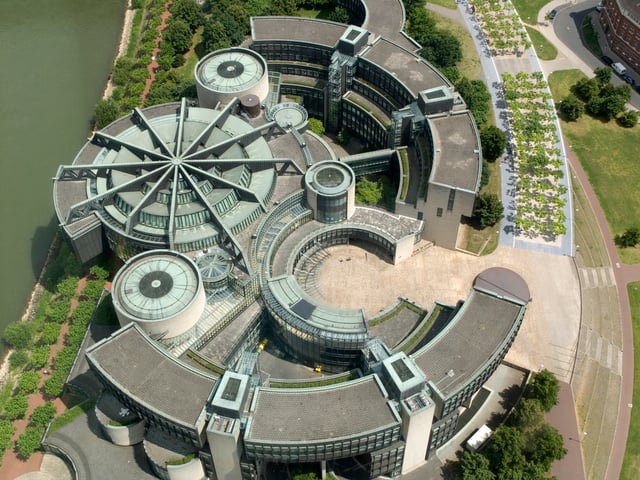 The state parliament, seen from the top of the Rheinturm