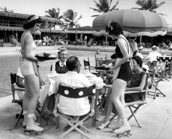 Roller skating waitresses at Roney Plaza Hotel, 1939