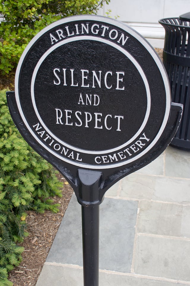 Respectful silence is requested at the Arlington National Cemetery.