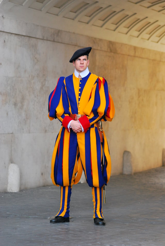 Pontifical Swiss Guard in his traditional uniform.