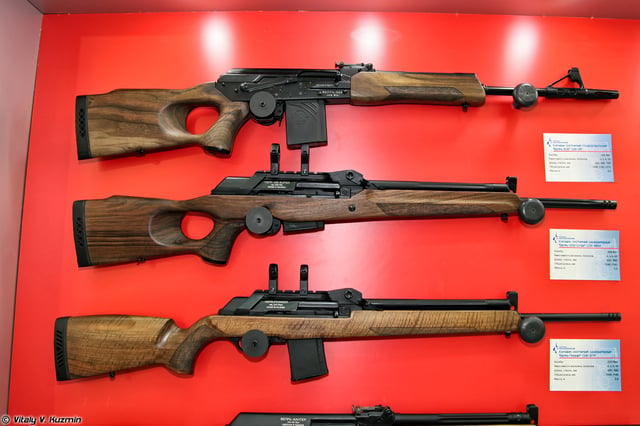 .308 Win Vepr-308 SOK-95, Vepr-308-Super SOK-95M and .223 Rem Vepr-Pioner SOK-97R at the ARMS & Hunting 2013 exhibition in Moscow.