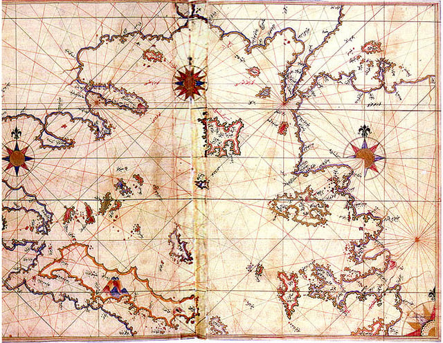 A 1528 map of the Aegean Sea by Ottoman Turkish geographer Piri Reis